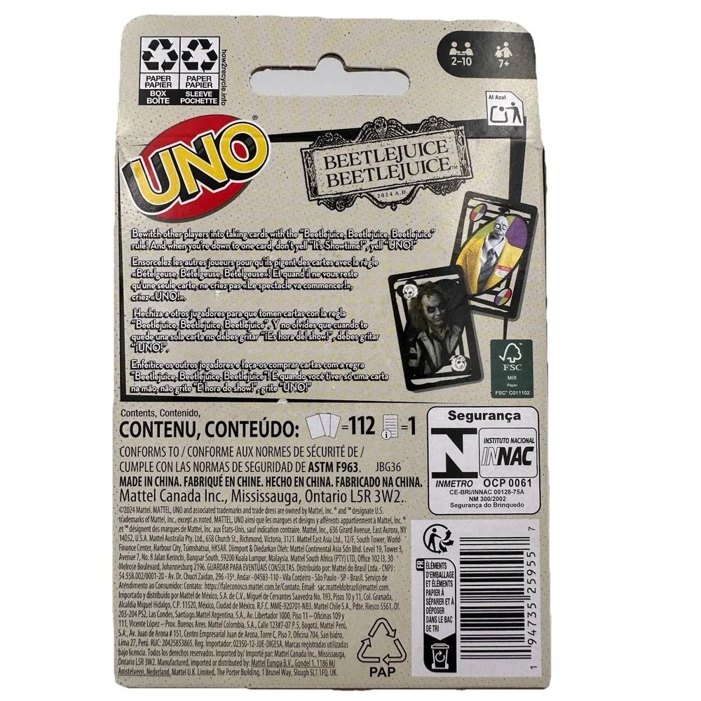 UNO Beetlejuice Card Game Mattel Beetlejuice 2 Lydia Deetz Halloween Game Night